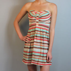 Parker strapless bright pink blue striped dress